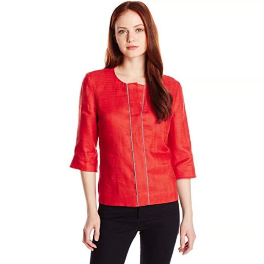 Pendleton Womens 10 Career Red Linen Woven Lora Top Blouse